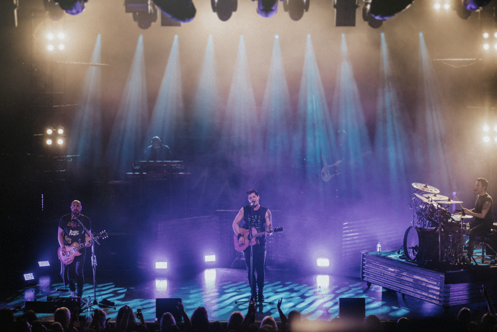 Photograph of The Script on stage performing during their 2017 tour